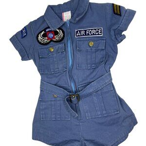 Toddler Girls Denim Romper, Size 18 mths, Air Force Theme, 4 pockets, Belt